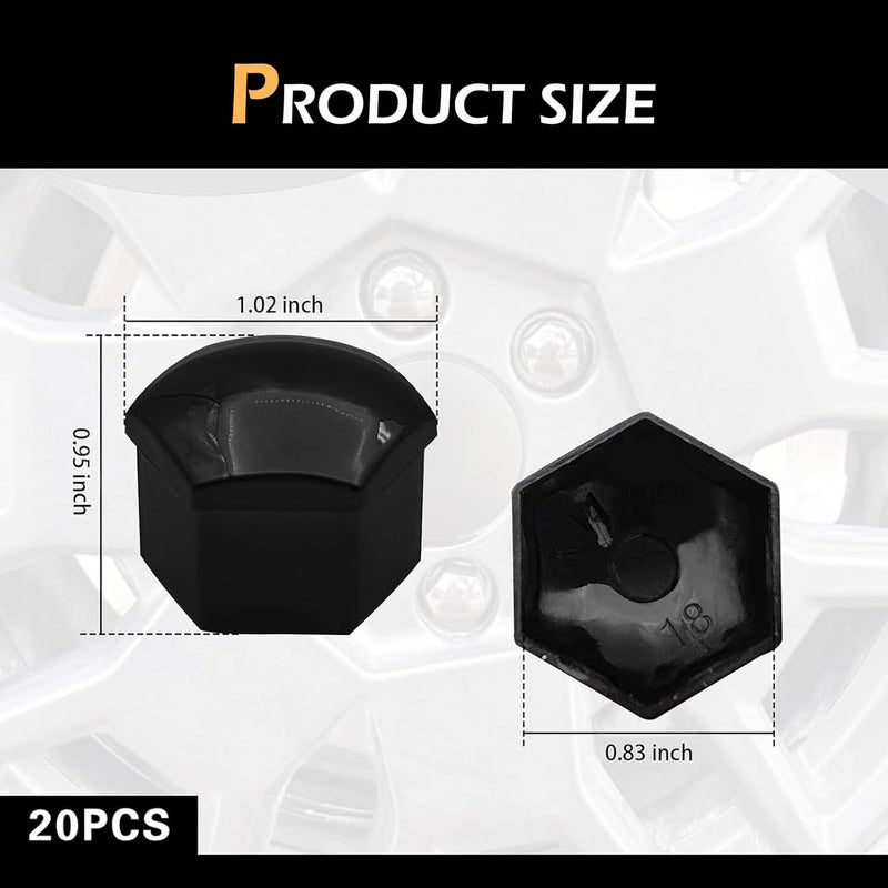 Bawkars 20 PCS Lug Nut Covers, 21mm Bolt Cover Caps with Removal Tool, Hexagonal Plastic Dustproof Wheel Nut Rim Cover, Universal for Most Cars Lug Nut Caps (Black #21mm) - Image 2